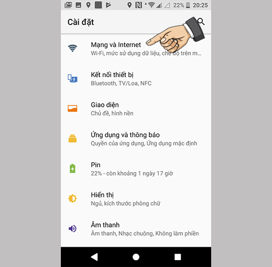 Vào cài đặt mạng